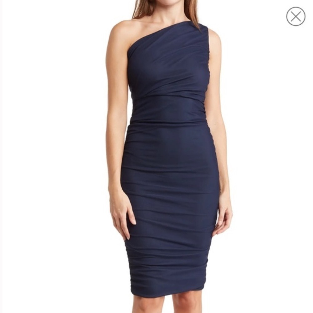 LOVE BY DESIGN Navy One-Shoulder Bodycon Midi Dress Size XS